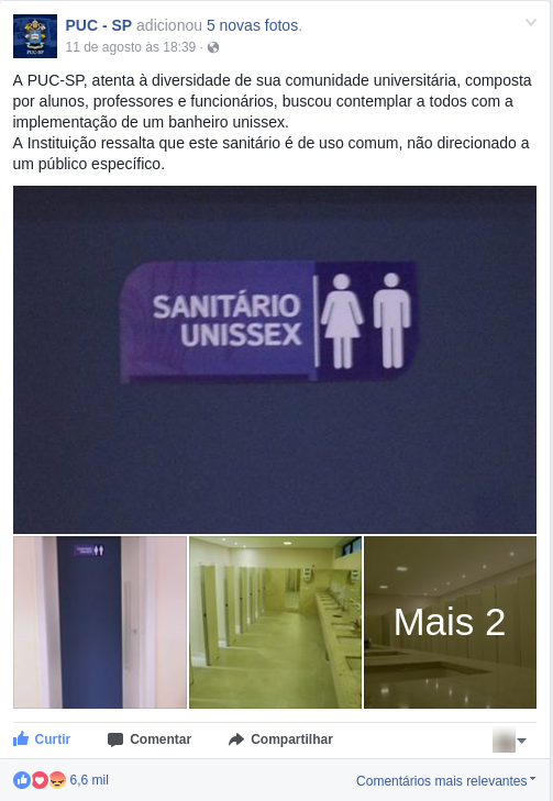 Post na página da PUC-SP